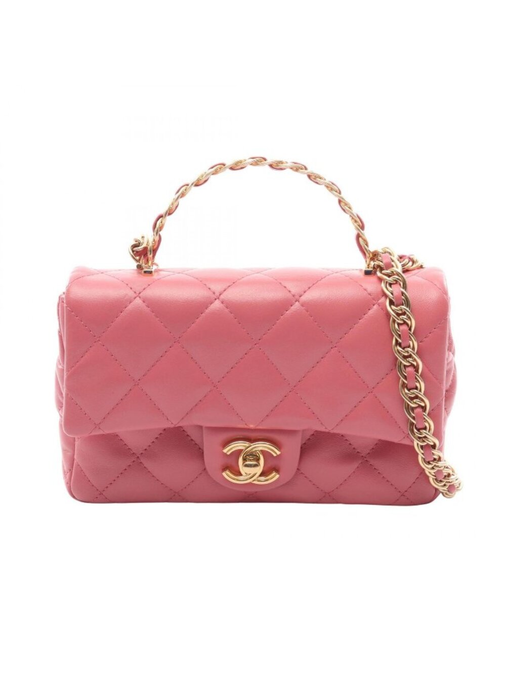 Chanel Shoulder Bag Quilted Small Top Handle 2-Way Pink Lambskin Mini Chain
